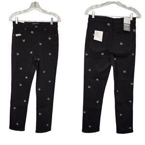 Cali 1850 Black & White Butterfly Embroidery Ankle Jeans Size 9/29